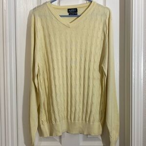 Aureus Light Yellow V neck silk blend sweater with diamond pattern size Large